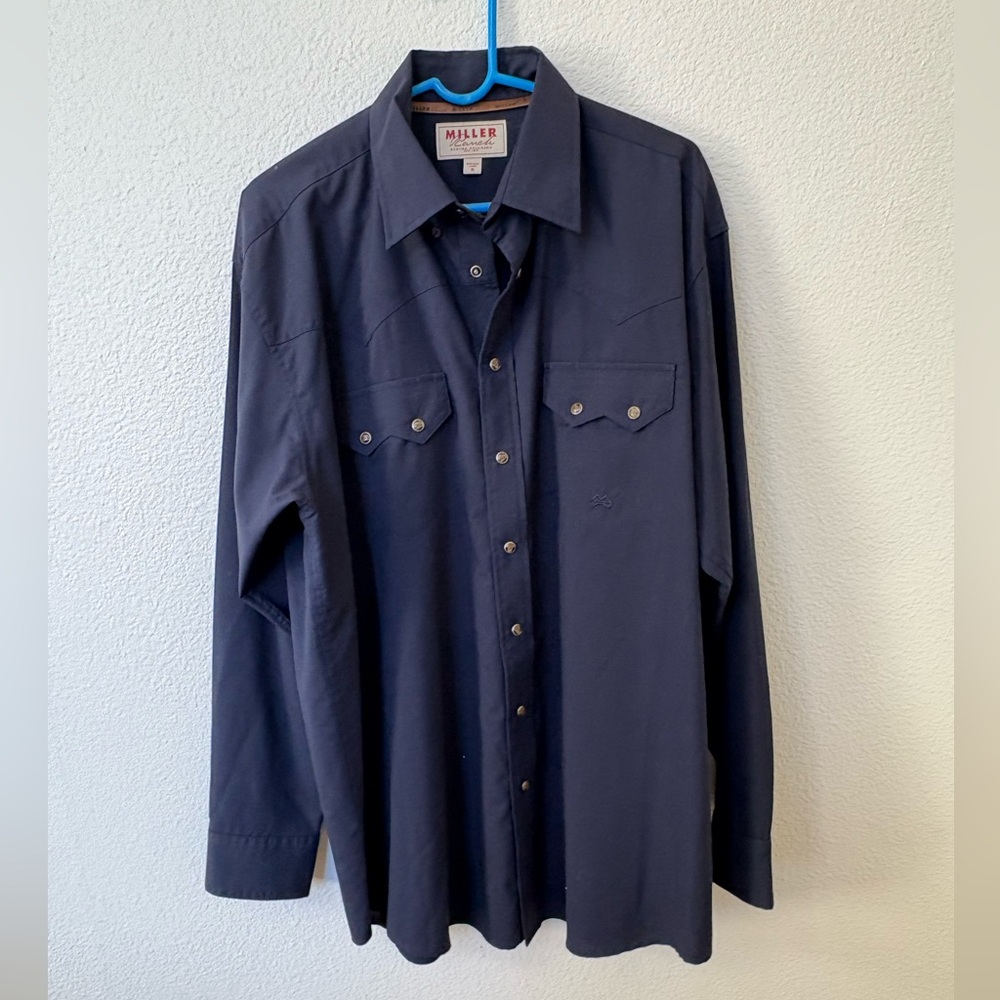 Ranch Miller Western Men's Navy Casual Button Down Shirt